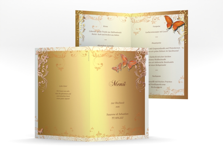 Menükarte Hochzeit Toulouse A5 Klappkarte hoch orange rosegold