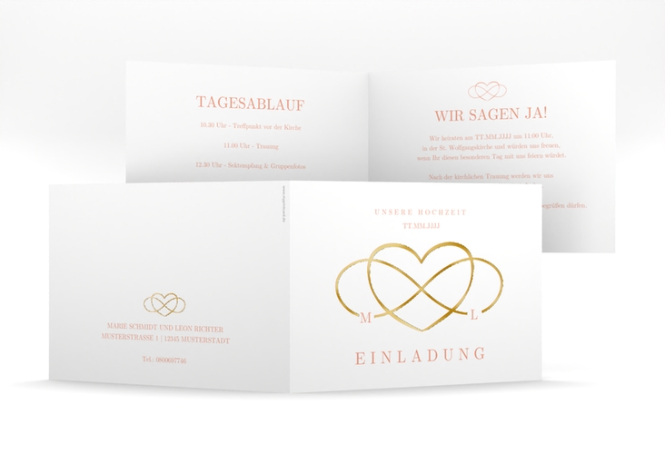 Hochzeitseinladung Infinity mittlere Klappkarte quer apricot gold