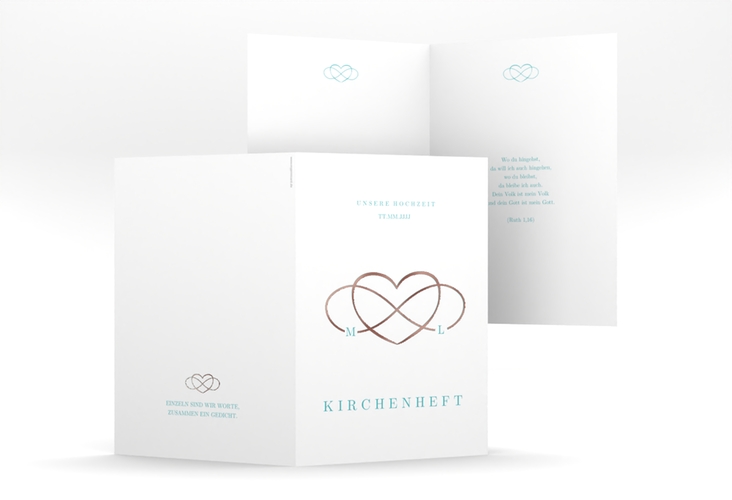 Kirchenheft Hochzeit Infinity A5 Klappkarte hoch tuerkis rosegold