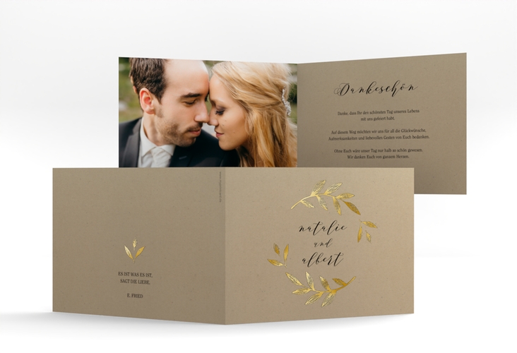 Dankeskarte Hochzeit Naturelove A6 Klappkarte quer schwarz gold