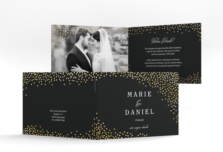 Danksagungskarte Hochzeit Glitter A6 Klappkarte quer schwarz gold