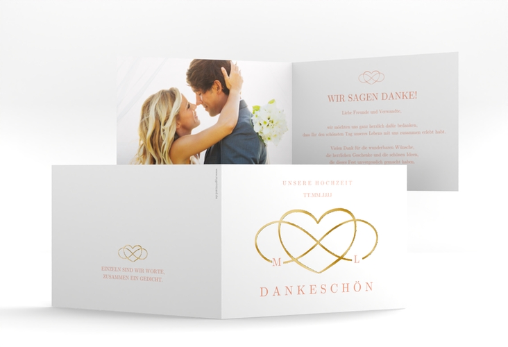 Danksagungskarte Hochzeit Infinity A6 Klappkarte quer apricot gold