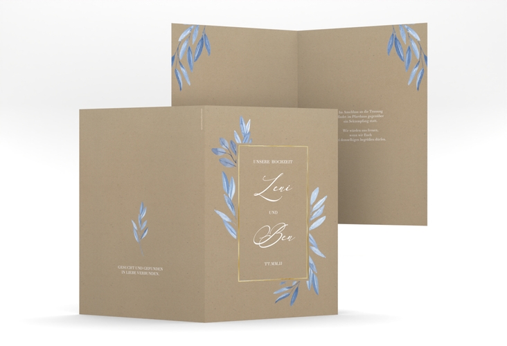 Kirchenheft Hochzeit Classicblue A5 Klappkarte hoch Kraftpapier gold