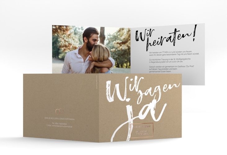 Hochzeitseinladung Words A6 Klappkarte quer Kraftpapier rosegold