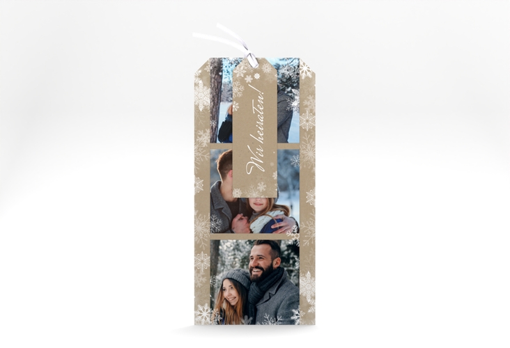 Hochzeitseinladung Snowfall Kartentrio Kraftpapier mit Schneeflocken für Winterhochzeit