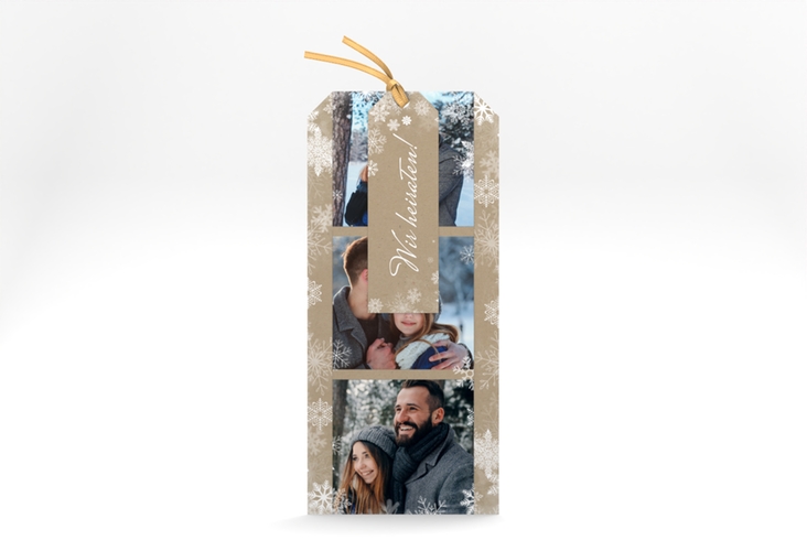 Hochzeitseinladung Snowfall Kartentrio Kraftpapier mit Schneeflocken für Winterhochzeit