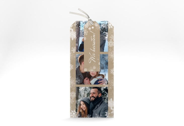 Hochzeitseinladung Snowfall Kartentrio Kraftpapier mit Schneeflocken für Winterhochzeit