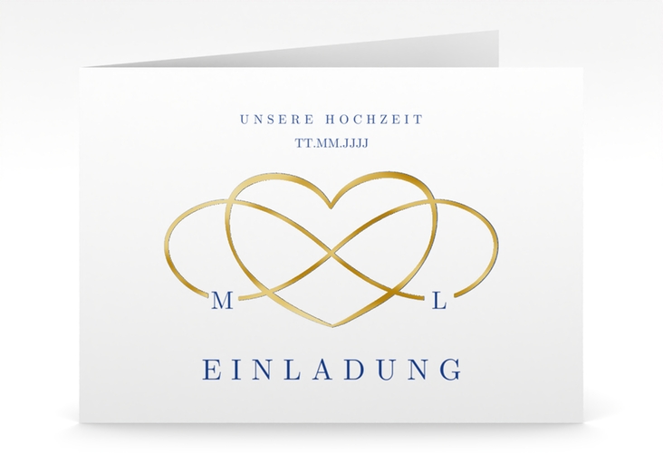 Hochzeitseinladung Infinity mittlere Klappkarte quer gold