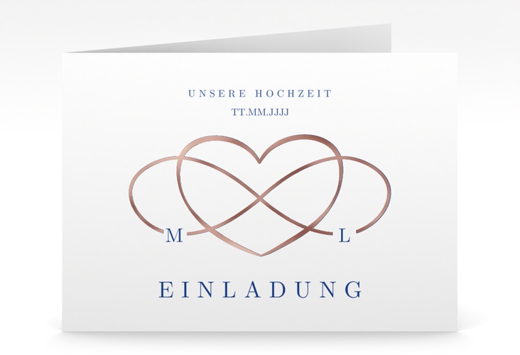 Hochzeitseinladung Infinity mittlere Klappkarte quer rosegold