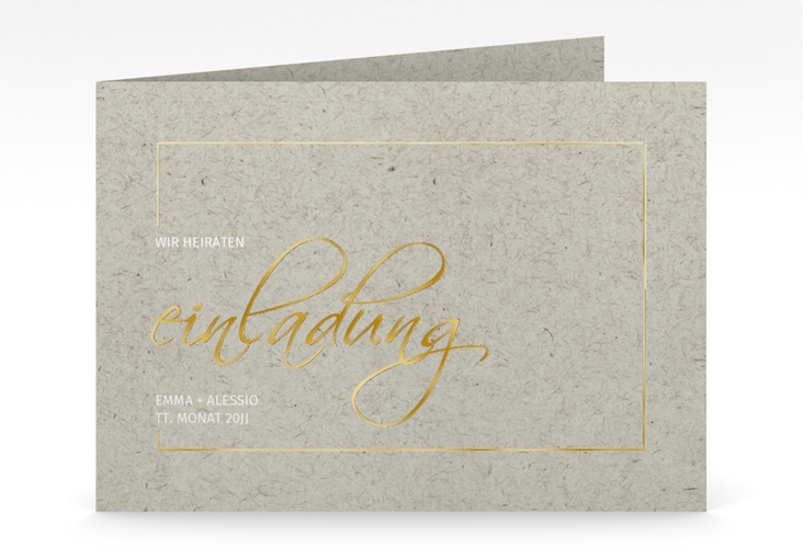 Hochzeitseinladung Simple Line mittlere Klappkarte quer gold