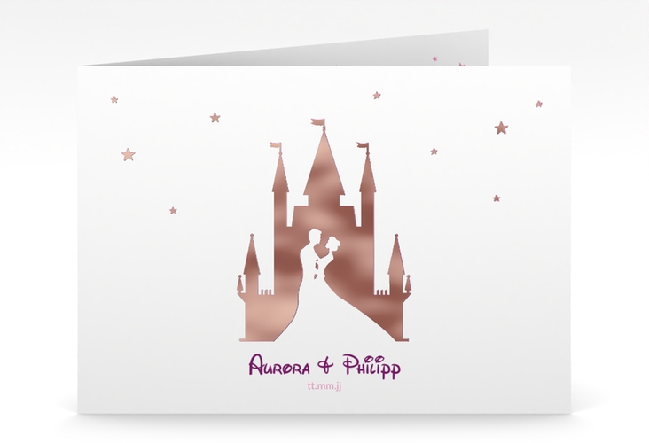 Hochzeitseinladung Castle mittlere Klappkarte quer pink rosegold