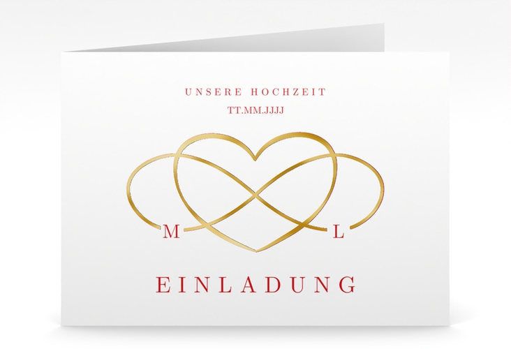 Hochzeitseinladung Infinity mittlere Klappkarte quer rot gold