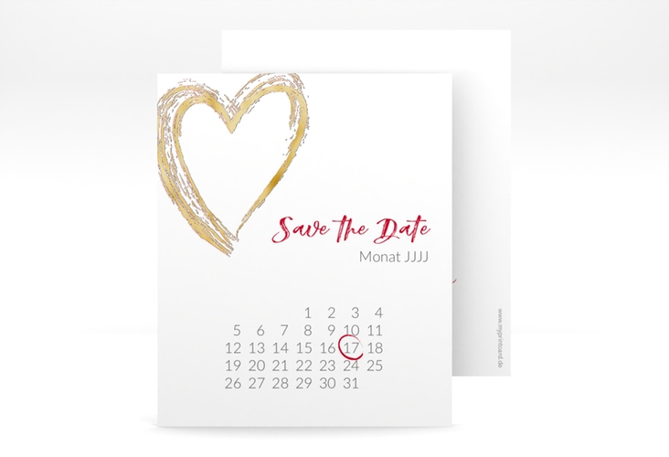 Save the Date-Kalenderblatt Liebe Kalenderblatt-Karte rot gold