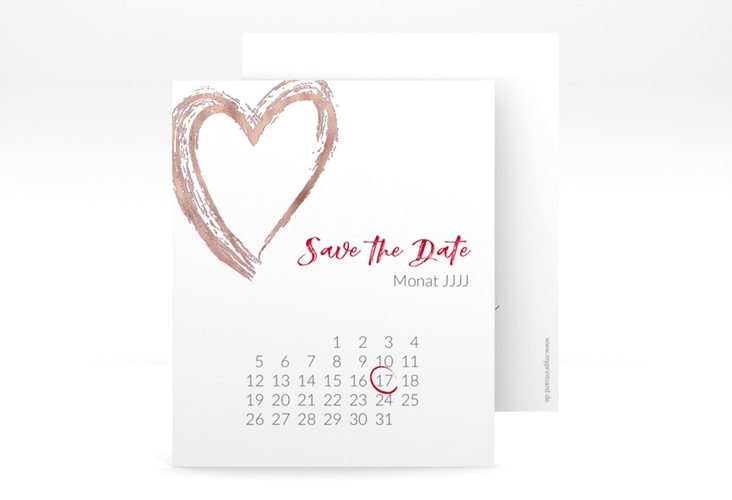 Save the Date-Kalenderblatt Liebe Kalenderblatt-Karte rot rosegold