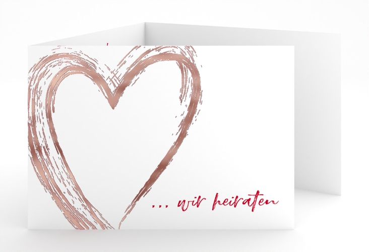 Hochzeitseinladung Liebe A6 Doppel-Klappkarte rot rosegold