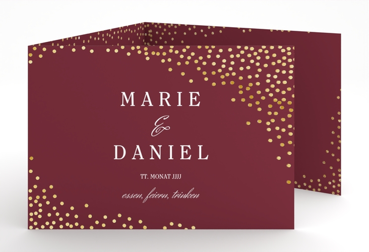 Hochzeitseinladung Glitter A6 Doppel-Klappkarte rot gold