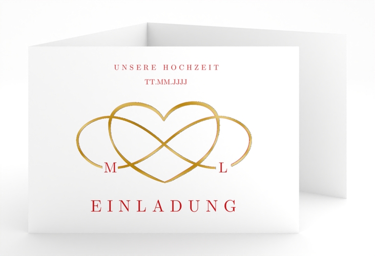 Hochzeitseinladung Infinity A6 Doppel-Klappkarte rot gold