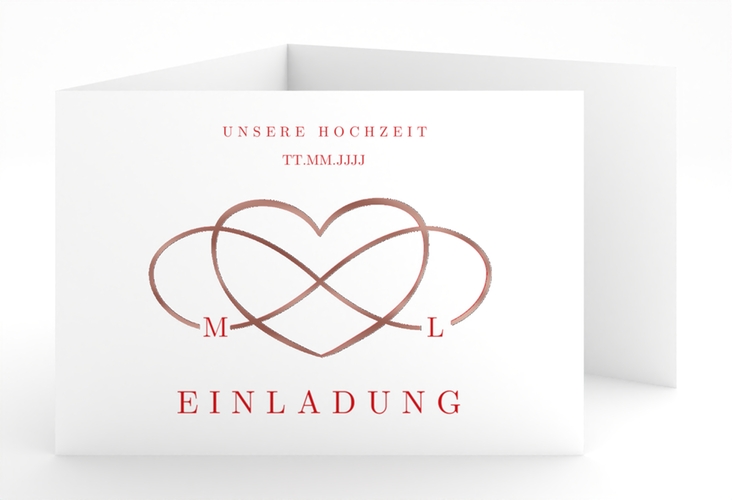 Hochzeitseinladung Infinity A6 Doppel-Klappkarte rot rosegold