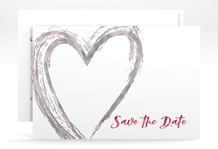 Save the Date-Karte Liebe A6 Karte quer rot silber