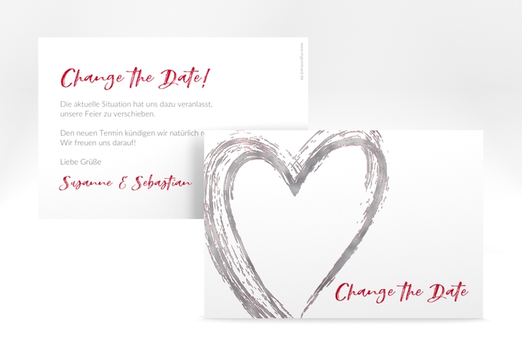 Change the Date-Karte Liebe A6 Karte quer rot silber