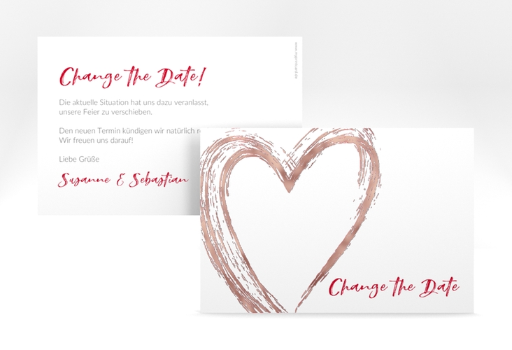 Change the Date-Karte Liebe A6 Karte quer rot rosegold