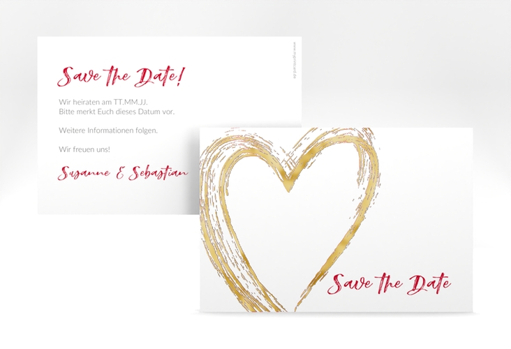 Save the Date-Karte Liebe A6 Karte quer rot gold