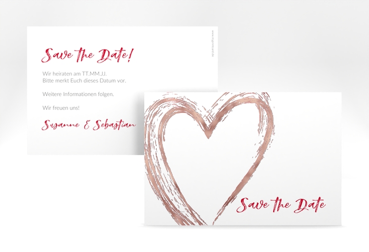 Save the Date-Karte Liebe A6 Karte quer rot rosegold