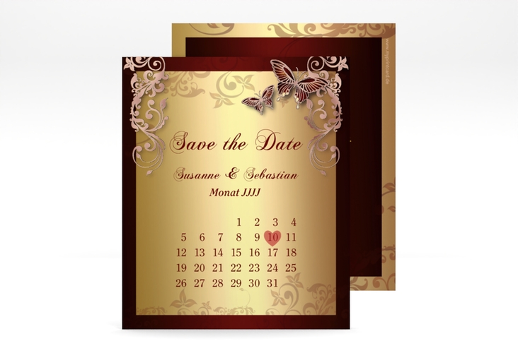 Save the Date-Kalenderblatt Toulouse Kalenderblatt-Karte rot rosegold