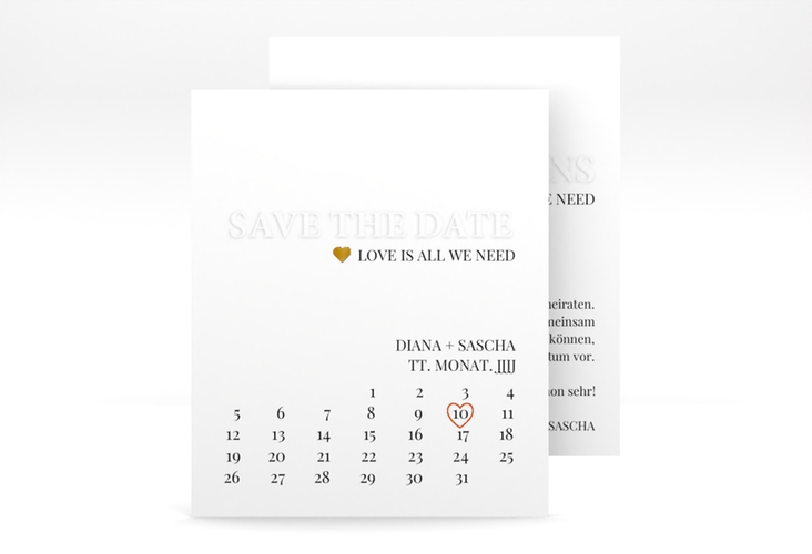 Save the Date-Kalenderblatt Embossing Kalenderblatt-Karte rot gold