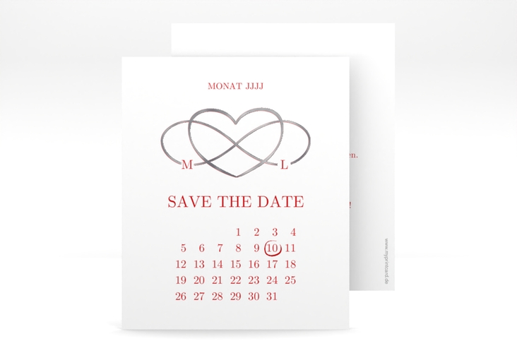 Save the Date-Kalenderblatt Infinity Kalenderblatt-Karte rot silber