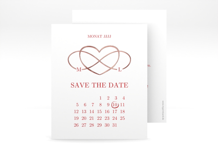 Save the Date-Kalenderblatt Infinity Kalenderblatt-Karte rot rosegold