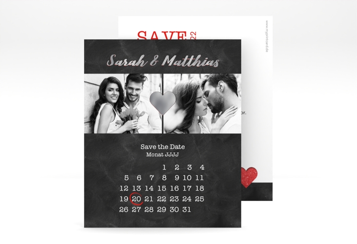 Save the Date-Kalenderblatt Sparkly Kalenderblatt-Karte rot silber