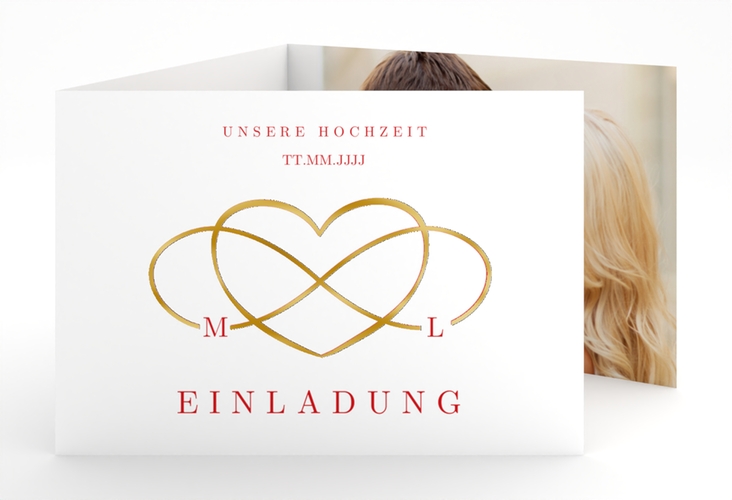 Hochzeitseinladung Infinity A6 Doppel-Klappkarte rot gold