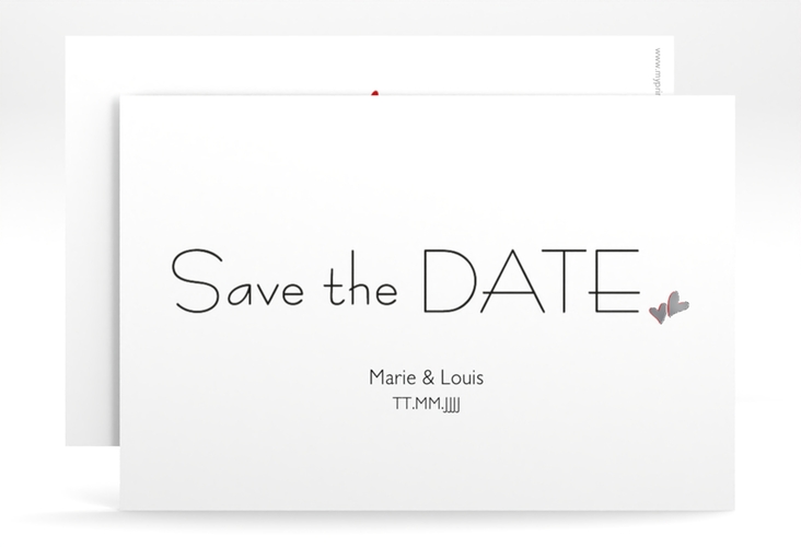 Save the Date-Karte Hochzeit Twohearts A6 Karte quer rot silber