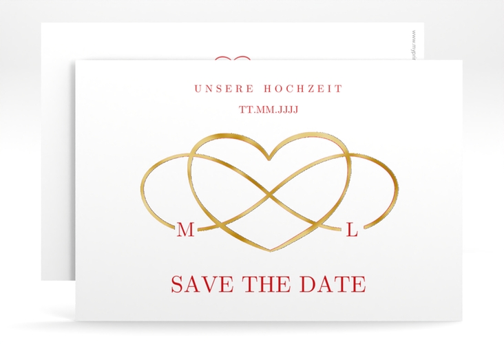 Save the Date-Karte Infinity A6 Karte quer rot gold