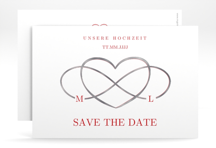 Save the Date-Karte Infinity A6 Karte quer rot silber