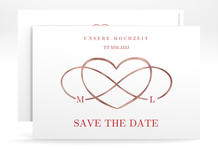 Save the Date-Karte Infinity A6 Karte quer rot rosegold