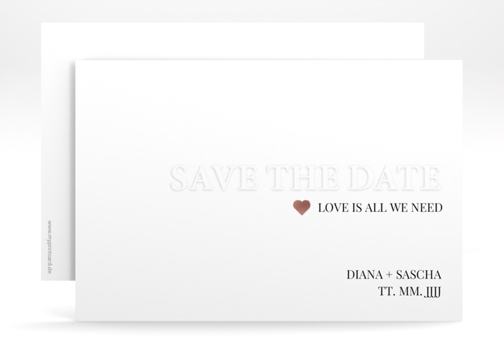 Save the Date-Karte Embossing A6 Karte quer rot rosegold