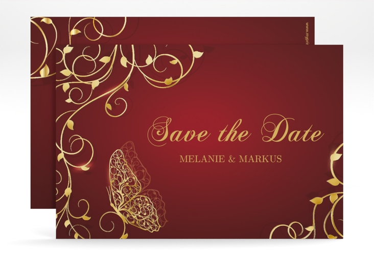 Save the Date-Karte Eternity A6 Karte quer rot gold