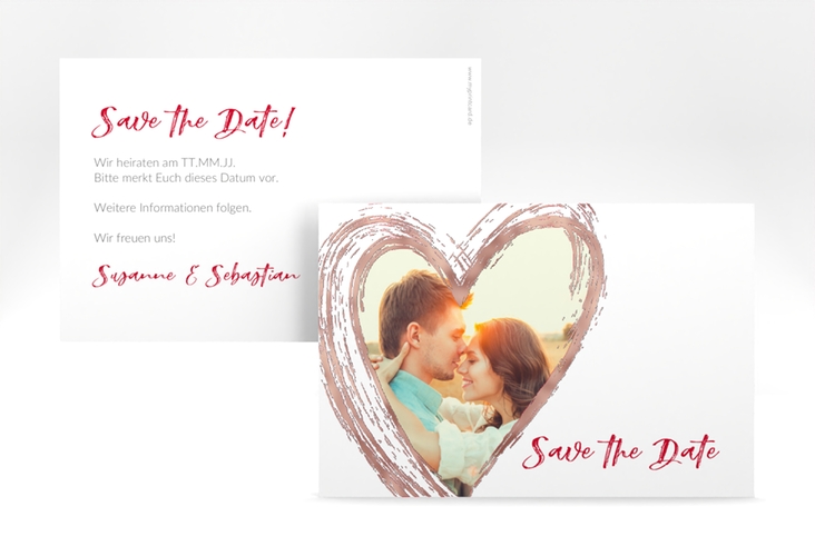 Save the Date-Karte Liebe A6 Karte quer rot rosegold