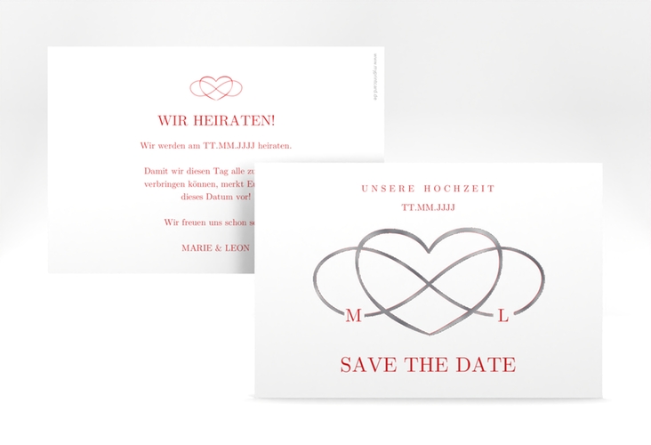 Save the Date-Karte Infinity A6 Karte quer rot silber