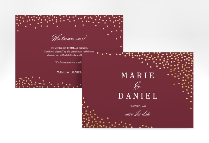 Save the Date-Karte Glitter A6 Karte quer rot gold