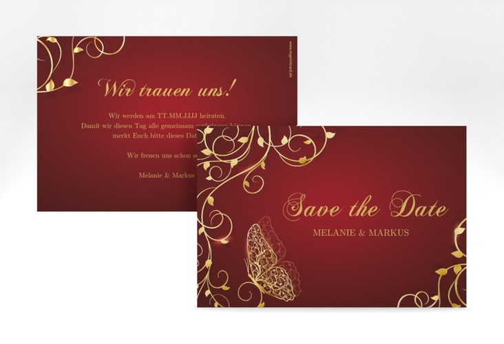 Save the Date-Karte Eternity A6 Karte quer rot gold