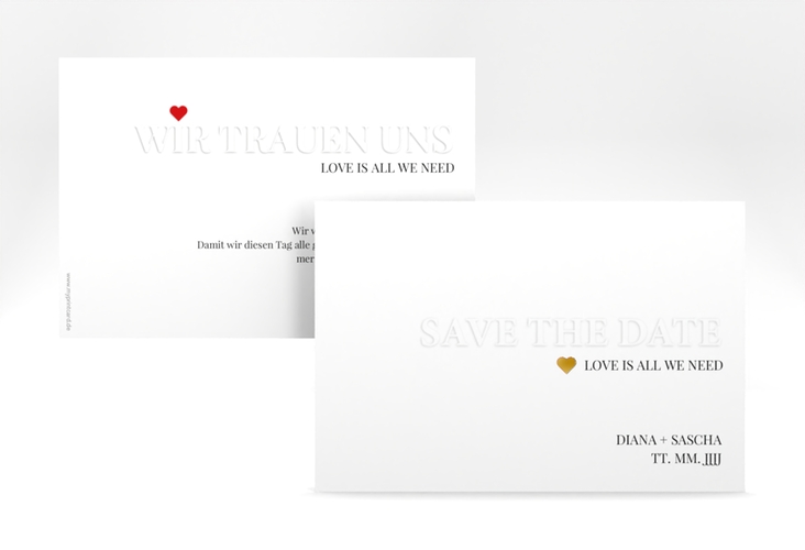 Save the Date-Karte Embossing A6 Karte quer rot gold