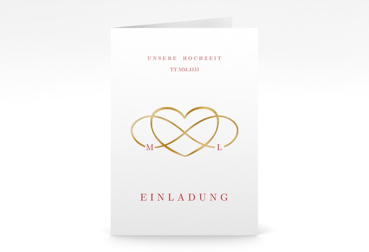 Einladungskarte Hochzeit Infinity A6 Klappkarte hoch rot gold