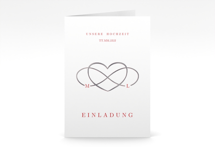 Einladungskarte Hochzeit Infinity A6 Klappkarte hoch rot silber