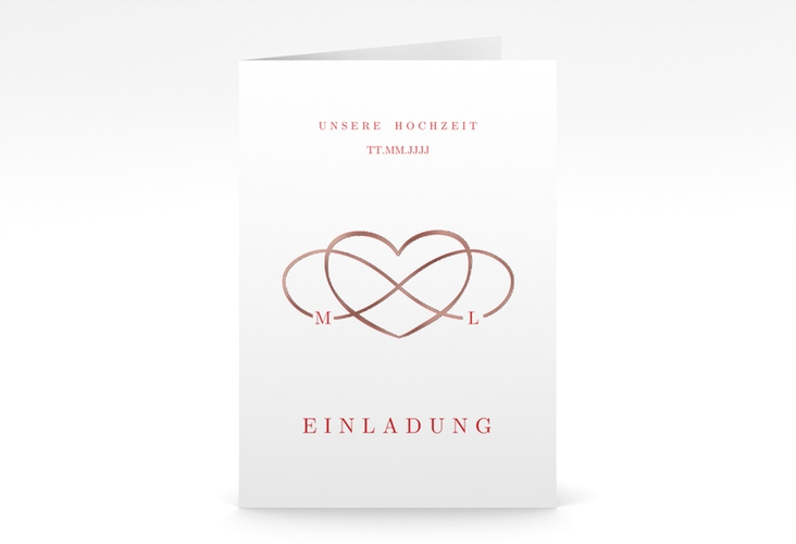 Einladungskarte Hochzeit Infinity A6 Klappkarte hoch rot rosegold