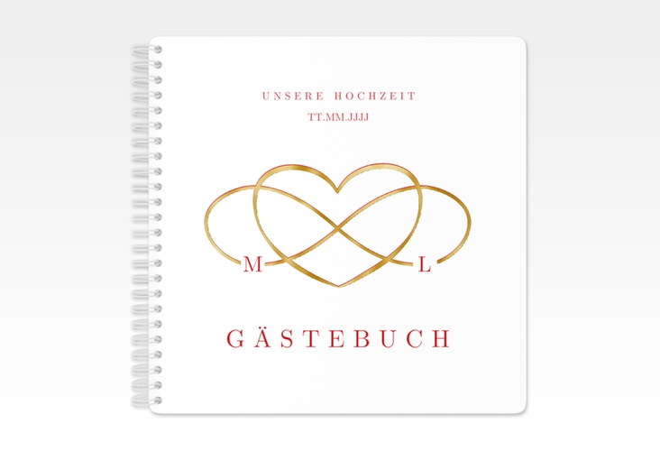 Gästebuch Hochzeit Infinity Ringbindung rot gold