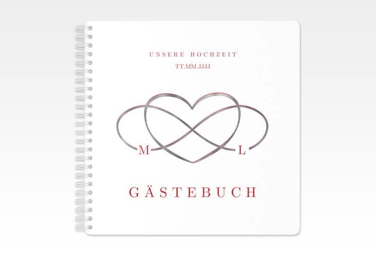 Gästebuch Hochzeit Infinity Ringbindung rot silber