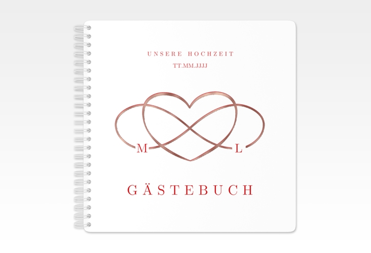 Gästebuch Hochzeit Infinity Ringbindung rot rosegold